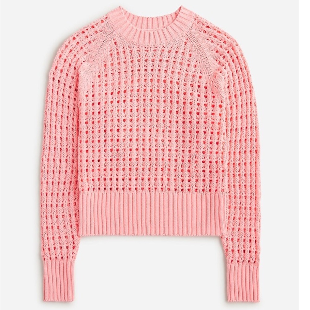 NWT | J Crew Pointelle Crewneck Sweater in Brilliant Peony